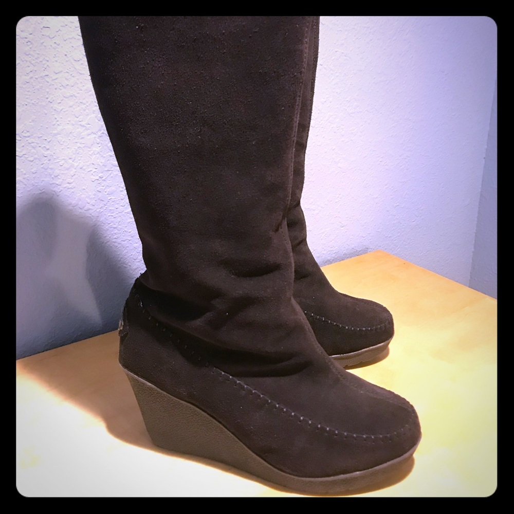suede wool blend lined knee boots